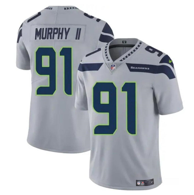 Men's Seattle Seahawks #91 Byron Murphy II Grey 2024 Draft Vapor Limited Stitched Football Jersey